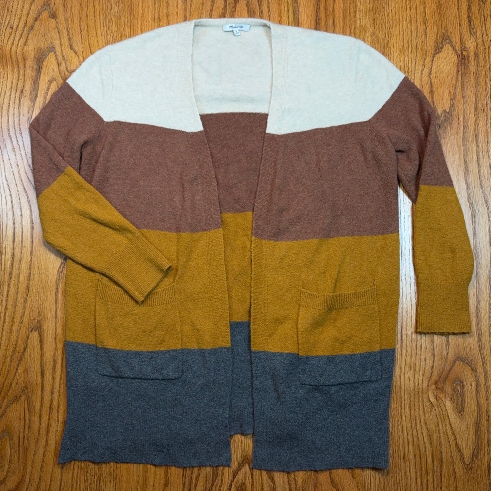 Madewell Kent Colorblock Coziest Yarn Open Cardigan M Wool Alpaca Blend Cabin